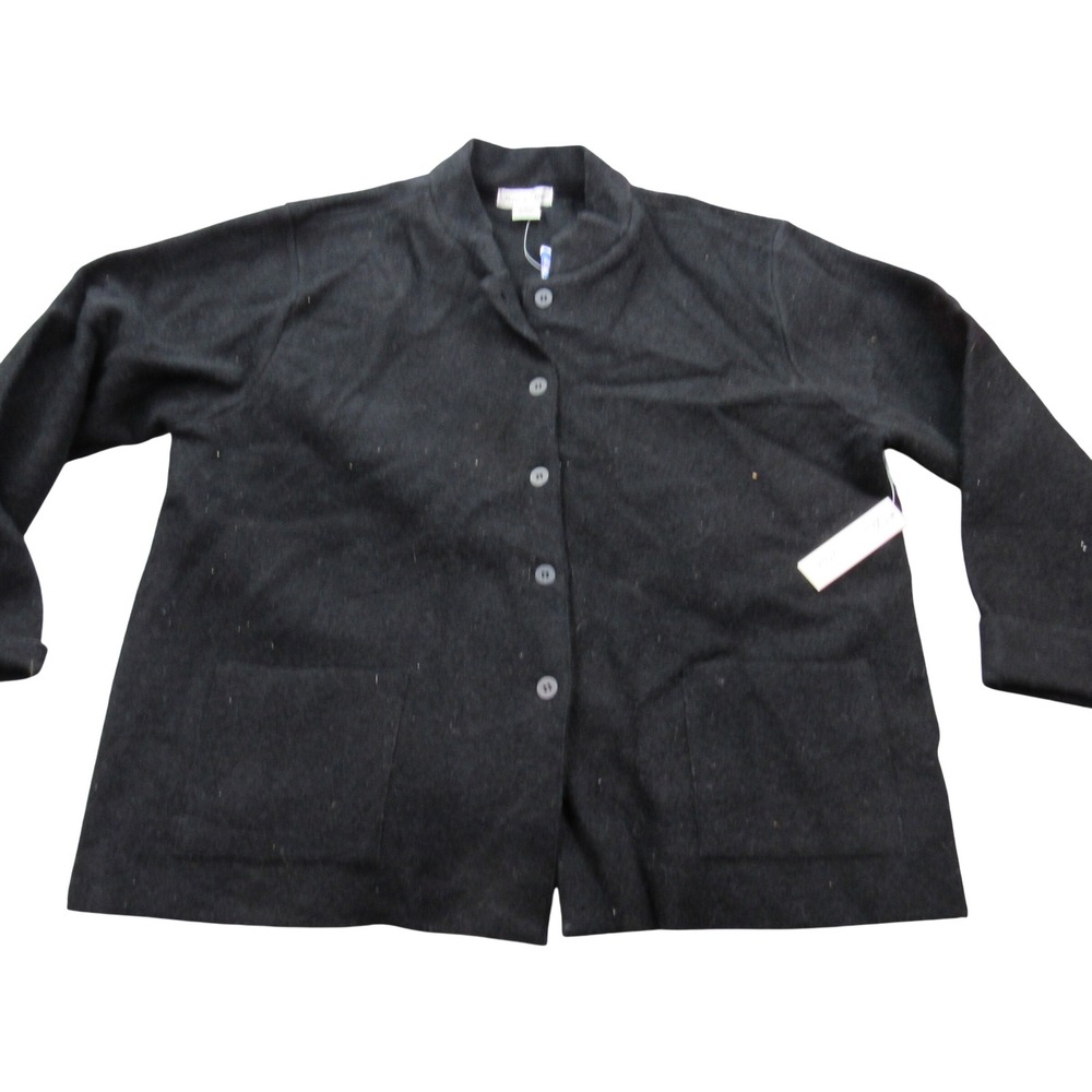 Deane‎ & White Womens Black 100% Boiled Wool Button Front Cardigan Jacket LG NWT